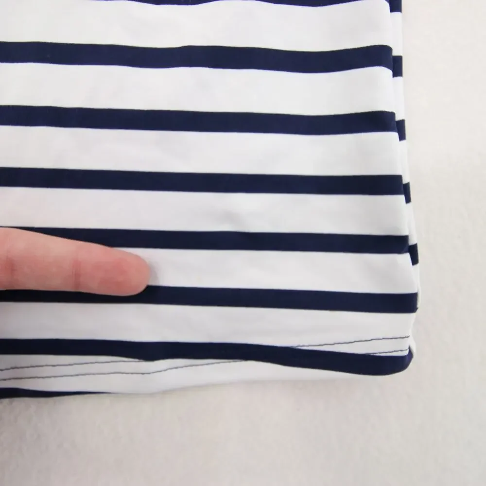 Lands End Tankini Top White Navy Striped Floral Print Round Neck Sleeveless 6 - Picture 6 of 9